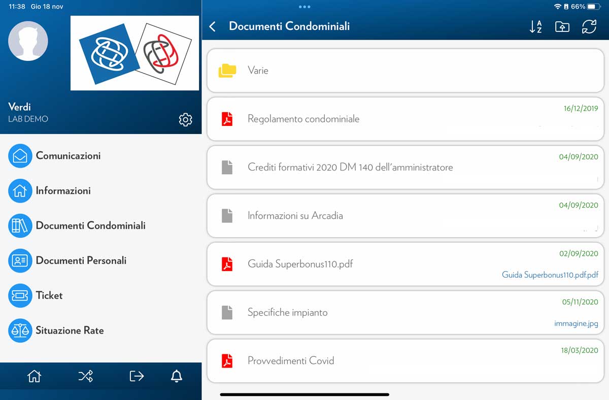 Documenti condominiali pubblicati sull'app Arcadia