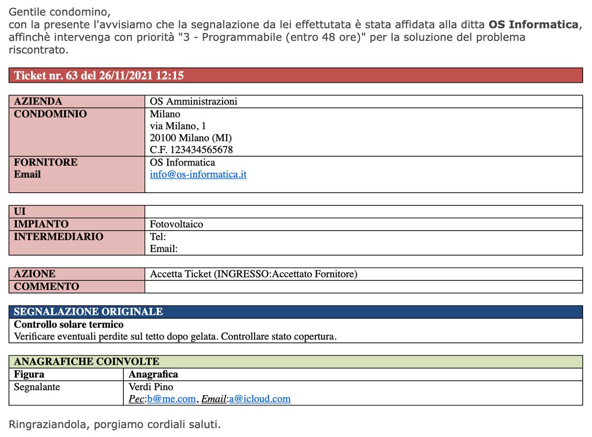 Segnalazione condominio apertura ticket