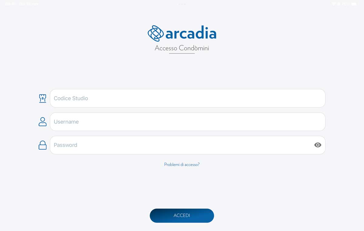 accesso all'app Arcadia dedicata ai condomini