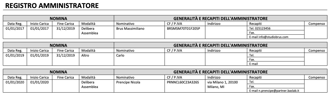 Registro di nomina e revoca amministratore - Arcadia