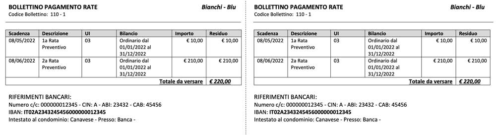 Bollettino per emissione ed incasso rate - Arcadia