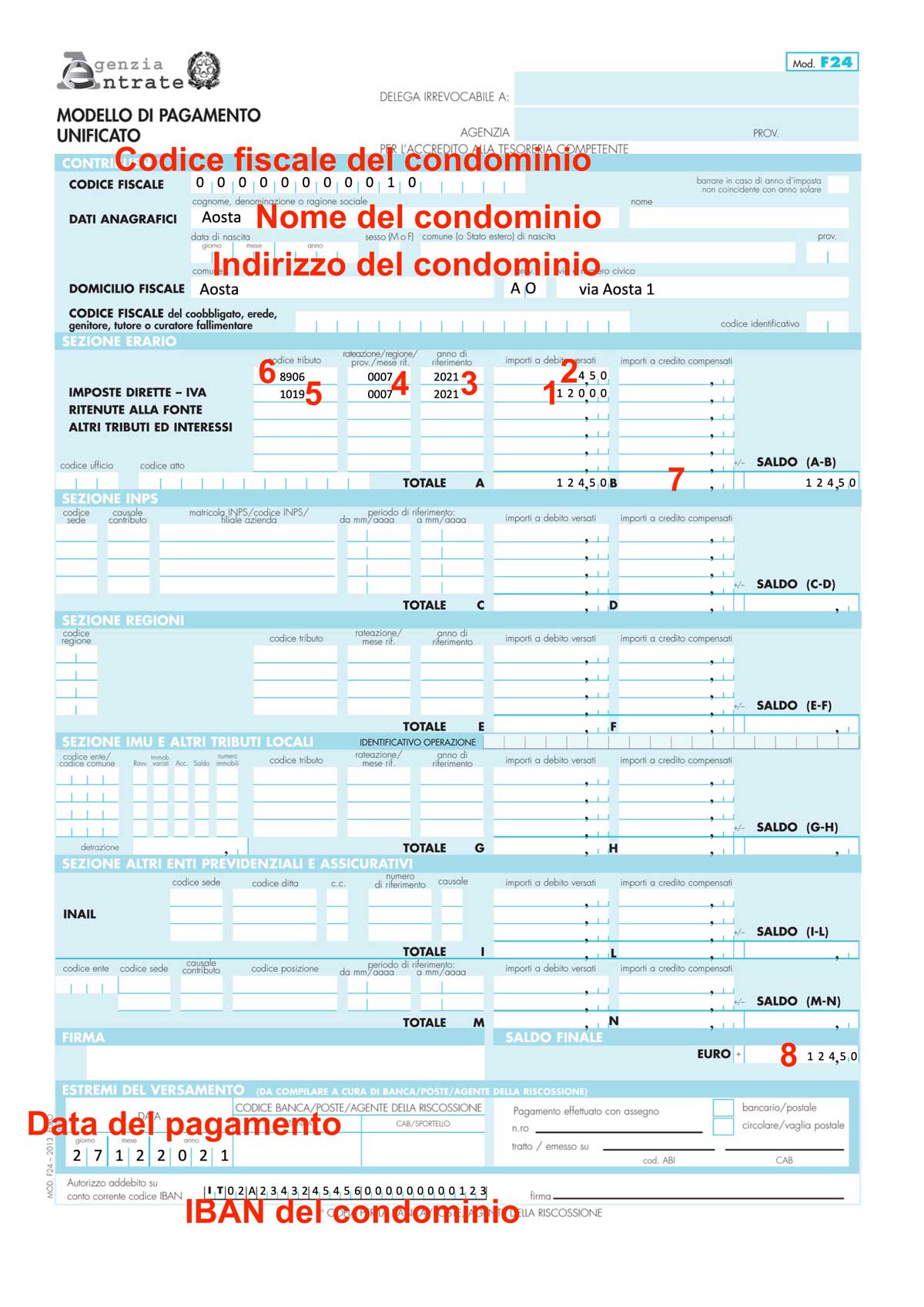 Compilare F24 per pagamento ritenute fornitori condominiali