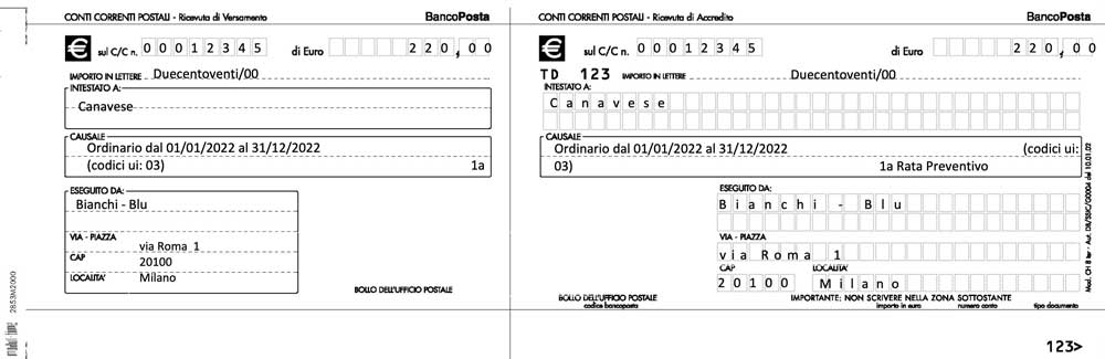 Bollettini postali per l'emissione ed incasso rate - Arcadia