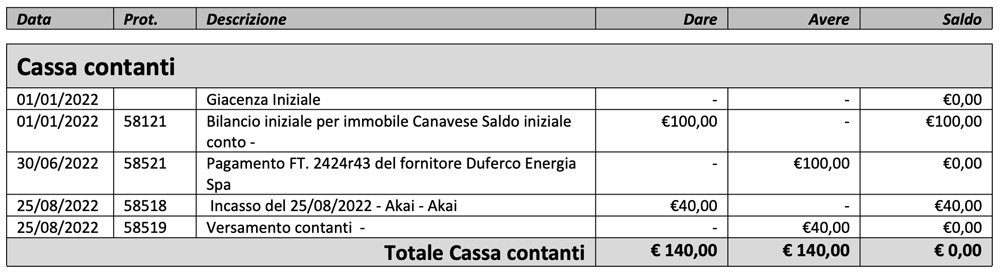 Estratto conto cassa contanti - Arcadia