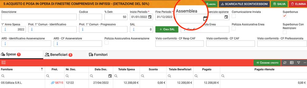 Data delibera lavori straordinari in detrazione software gestionale Arcadia